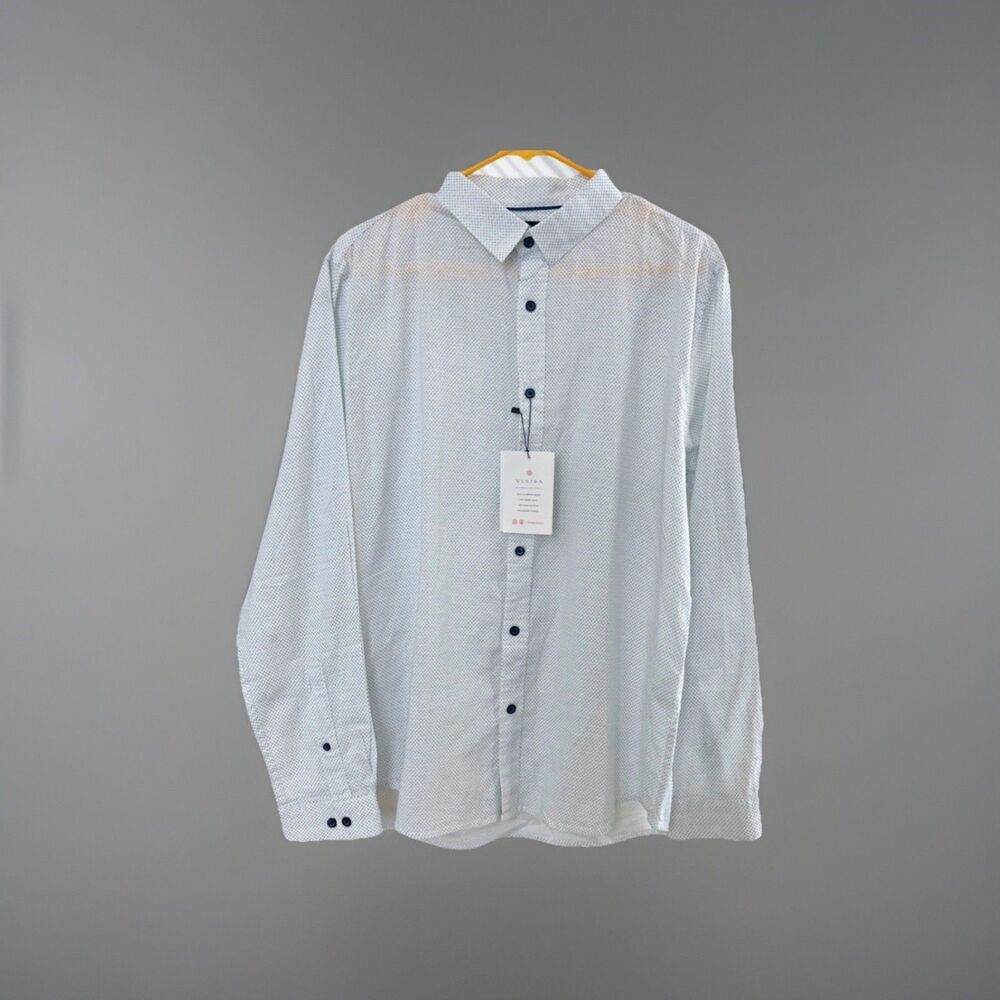 Vustra Organic Cotton Dress Shirt Blue Micro Dot Large Fair Trade New